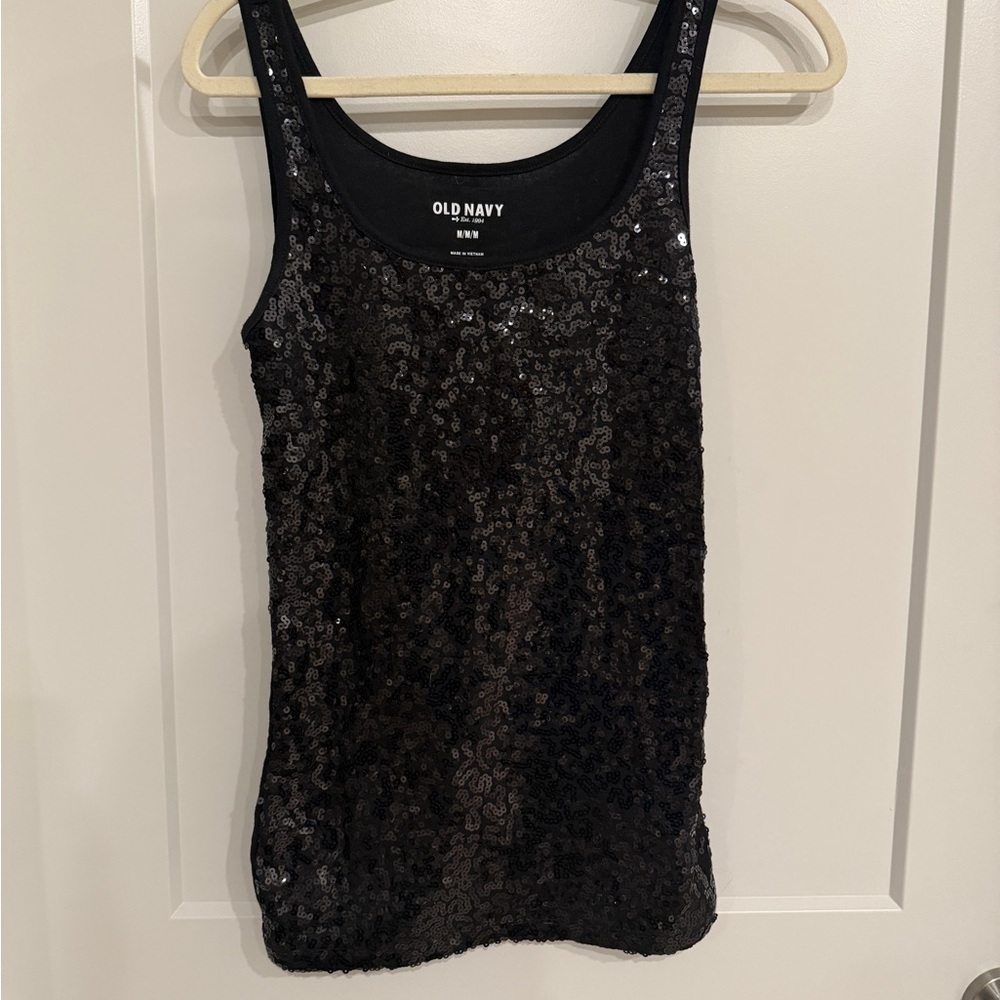 Old Navy Sparkling Black Sequin Tank Top